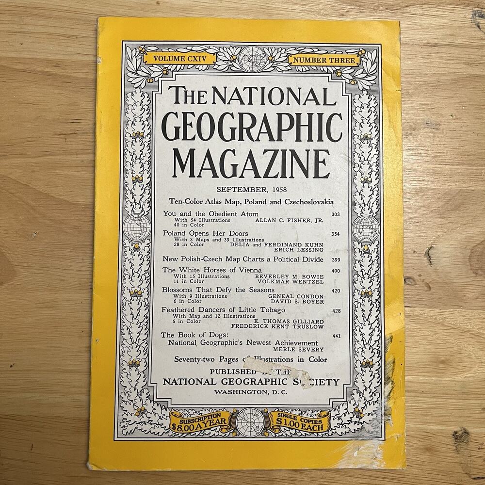 Vintage National Geographic September 1958 Poland Czech Vienna Tobago Dogs